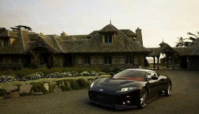 Картинка: Spyker C8, Спайкер, суперкар, чёрный, спортивный автомобиль, дорога, дома