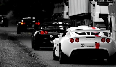 Image: Суперкары, машины, едут, дорога, Lotus, Exige, фары, чёрные, белые
