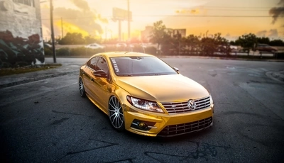 Image: Volkswagen, Golf, sunset, reflection, asphalt