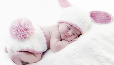 Image: Ребёнок, спит, младенец, одеяло, узоры, кролик, шапка, ушки, хвостик