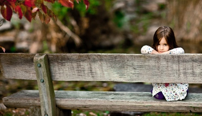 Image: Девочка, скамейка, сидит, смотрит, осень