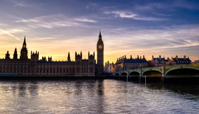 Картинка: Лондон, Биг Бен, Big Ben, мост, вода, вечер