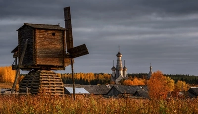 Картинка: пейзаж, деревня, церковь