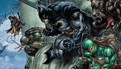 Image: Batman, TMNT, teenage mutant ninja turtles, splinter, Robin, position, plan