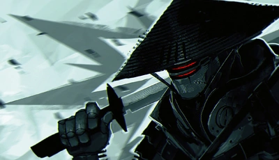 Image: Samurai, mask, headdress, sword, cyber
