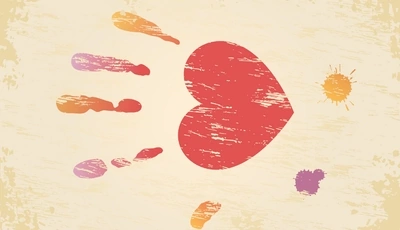 Картинка: Ладонь, сердце, пальцы, солнце, кляксы