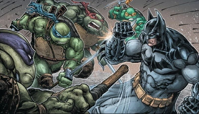 Image: Teenage mutant ninja turtles, Batman, battle, battle
