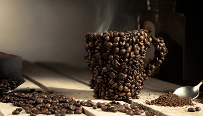 Image: Зёрна, кофе, кружка, пар