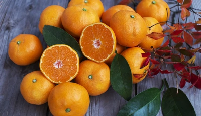 Image: Citrus, tangerine, leaves, lies, halved