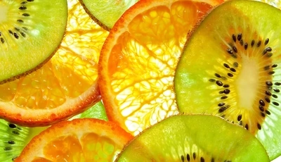 Image: Фрукты, кусочки, киви, апельсин, витамины, цитрус