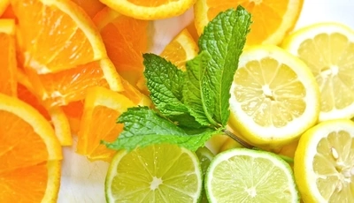 Image: Апельсин, лимон, лайм, дольки, цитрус, витамины, мята