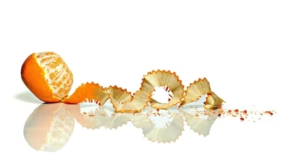 Image: Апельсин, отражение, зеркало, фон, белый, кожура, стружка, дольки