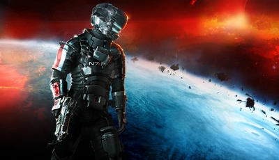Image: Dead Space 2, engineer, Isaac Clarke, N7, costume, weapons, spacesuit, space, planet, garbage