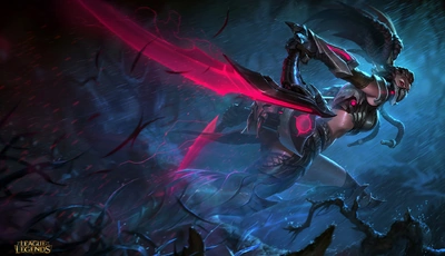 Image: Game, League of Legends, Akali, running, rain, weapon, pair of Kama