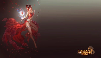 Картинка: Игра, League of Angels, девушка, магия, роза, платье, в красном