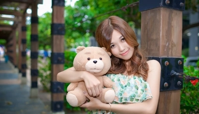 Image: Girl, asian, toy, teddy bear, mood, hugs