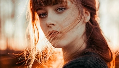 Image: Girl, face, hair, look, wind, evening