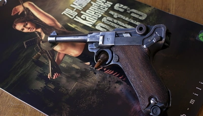 Image: luger p08 parabellum, pistol, lying, journal, girl, weapon, patron