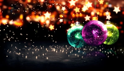 Картинка: Новый год, шарики, игрушки, звёздочки, блики, блёстки