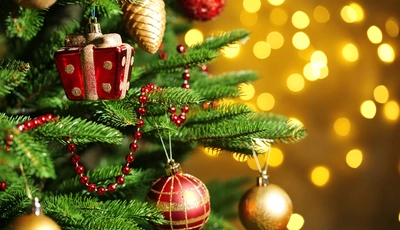 Image: Ёлка, праздник, Новый Год, игрушки, украшения, блики