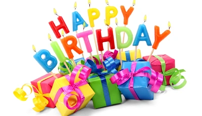 Image: Birthday, gifts, ribbon, letters, candles