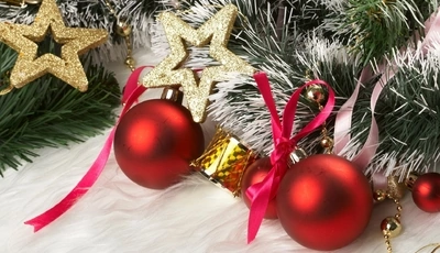 Image: Stars, silver, balls, red, branch, new year, decor
