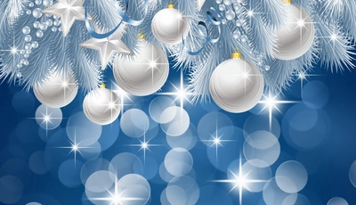 Image: Christmas background, balls, stars, glare, bokeh