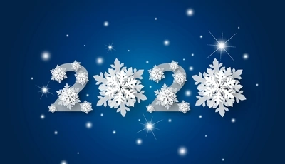 Image: Numbers, 2020, new year, snowflakes, blue background