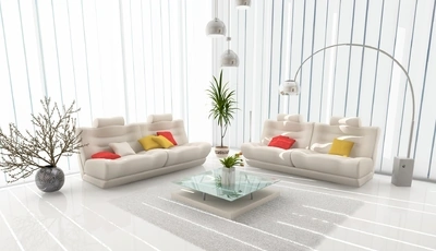 Image: Светлый, дизайн, белый, столик, шторы, жалюзи, лампы, диваны