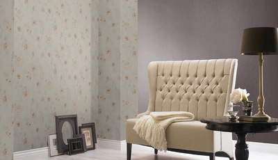 Image: Sofa, light, wallpaper, photo frame, lamp, book