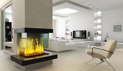 Image: Камин, огонь, пламя, кресло, светло, комната, телевизор