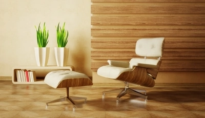 Image: Кресло, деревянный, отделка, растения, цветы, книги