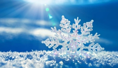 Image: Снежинка, снег, лучи, зима, синий фон