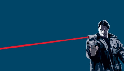 Image: Arnold, Schwarzenegger, Terminator, T-800, pistol, red beam, sight, sight