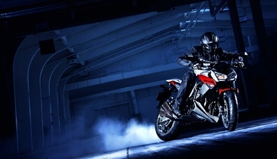 Image: Kawasaki, tunnel, motorcycle, helmet, riding