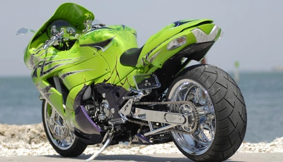 Image: Green bike, style, tuning, chrome, circuit