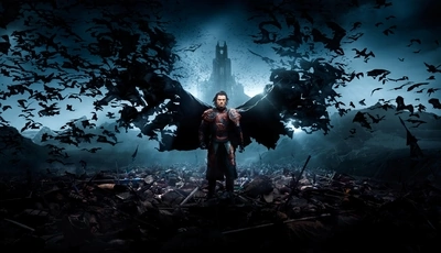 Картинка: Дракула, Люк Эванс, темнота, тьма, крылья, летучие мыши, замок, фильм, фэнтези