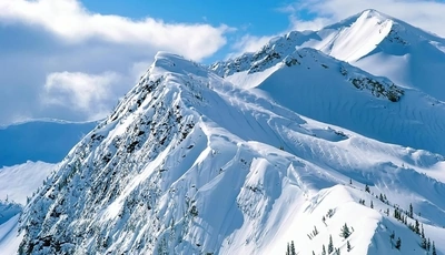 Image: Горы, снег, зима, облака, небо, деревья, склоны, хребет