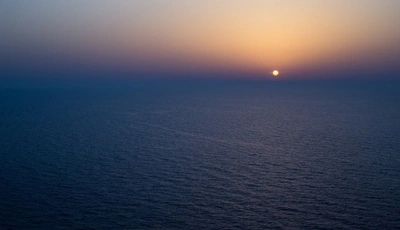 Картинка: Солнце, заход, море, горизонт