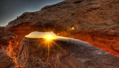 Image: Canyon, sun, sunset, rays, park, arch