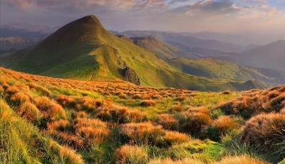 Image: Горы, пейзаж, небо, долина, трава, хребет, тропинка