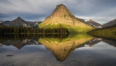 Image: природа, горы, лес, озеро, деревья, отражение