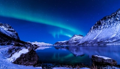 Image: природа, северное сияние, озеро, горы, небо, снег, горные озера