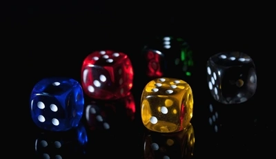 Image: Cubes, dice, colorful, reflection, numbers, black background