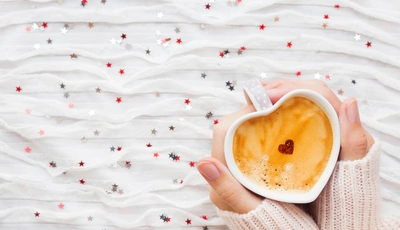 Image: Кружка, кофе, напиток, сердечко, руки, звёздочки