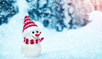 Image: Снеговик, зима, снег, улыбается, шапка, шарф, боке