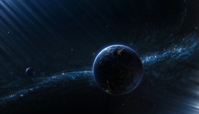 Image: планета, туманность, свет, огни, звёзды, космос