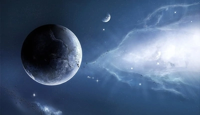 Картинка: Космос, туманность, планеты, звёзды, блики