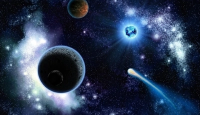 Image: Планеты, комета, звёзды, звезда, свет, сияние, голубой карлик