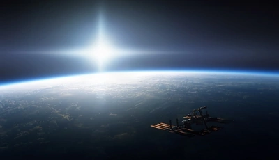 Image: ISS, station, space, light, Earth, sun, atmosphere